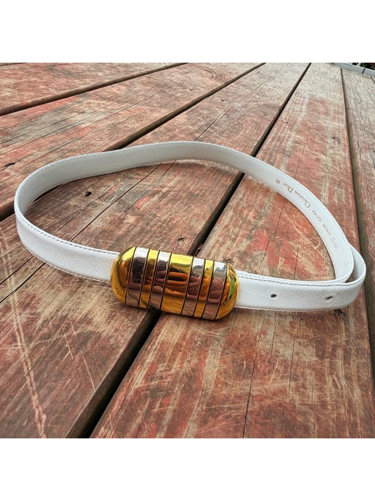 Vintage 80s Christian Dior White Leather Belt